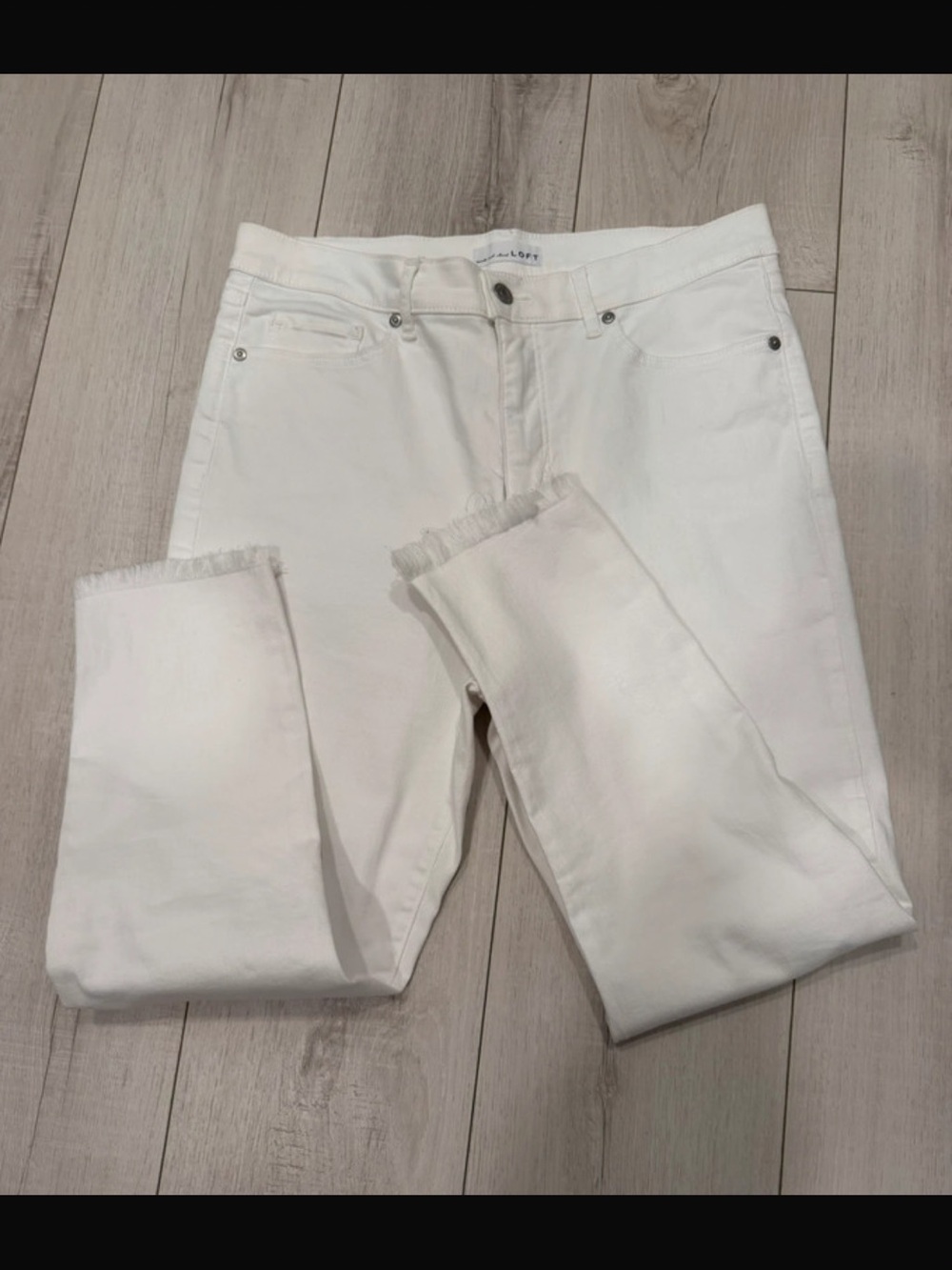 LOFT White Ankle Crop Frayed Hem Jeans